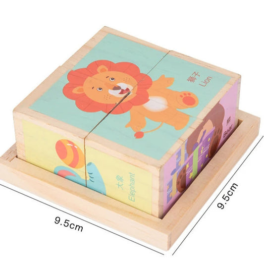 6 Sided Animal 3d Wooden Puzzle Toy for Kids