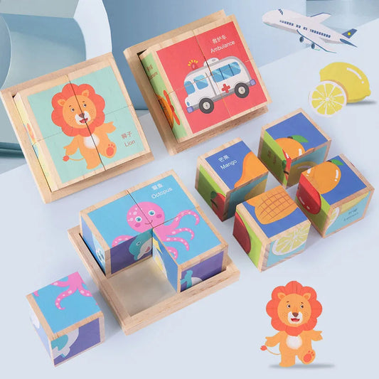 6 Sided Animal 3d Wooden Puzzle Toy for Kids