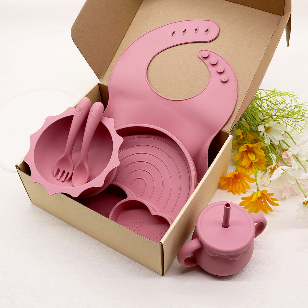 Set of 5 PCS Rainbow Baby Feeding Set with Lid