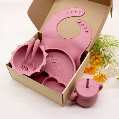 Set of 5 PCS Rainbow Baby Feeding Set with Lid