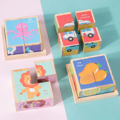 6 Sided Animal 3d Wooden Puzzle Toy for Kids